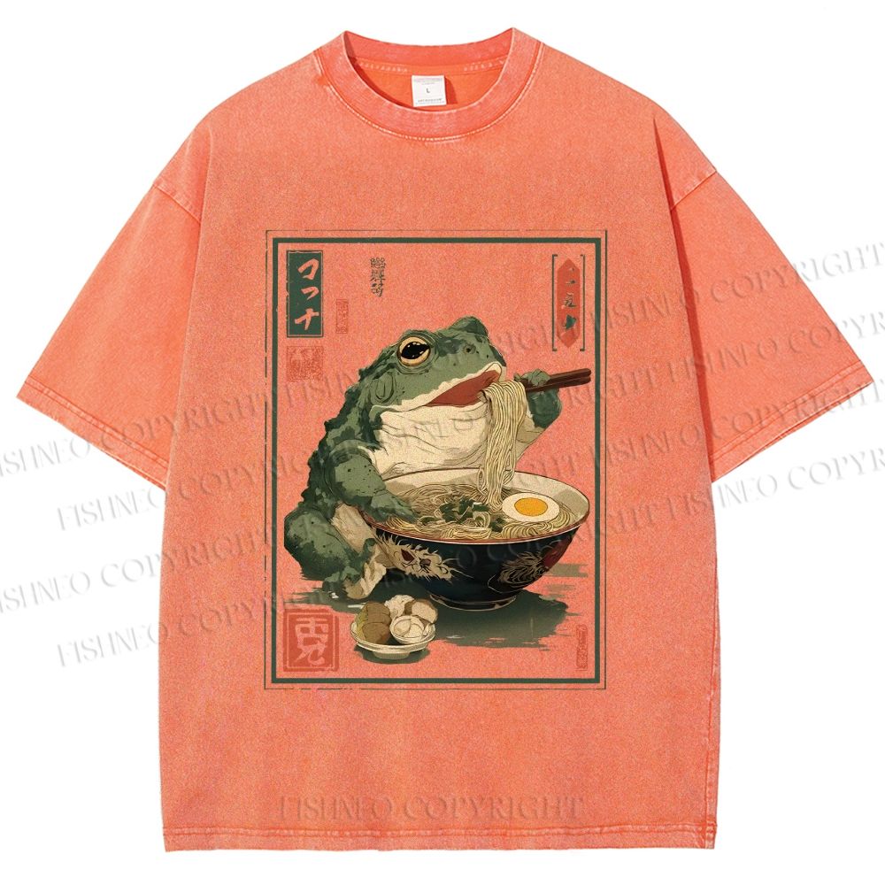 Unisex Frog Ramen Printed Washed Tee
