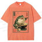 Unisex Frog Ramen Printed Washed Tee