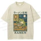 Unisex Frog Ramen Printed Washed Tee