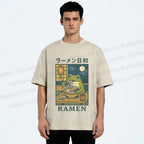 Unisex Frog Ramen Printed Washed Tee