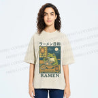 Unisex Frog Ramen Printed Washed Tee