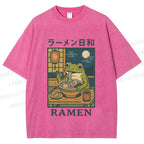 Unisex Frog Ramen Printed Washed Tee