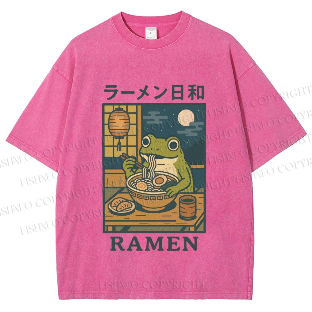 Unisex Frog Ramen Printed Washed Tee