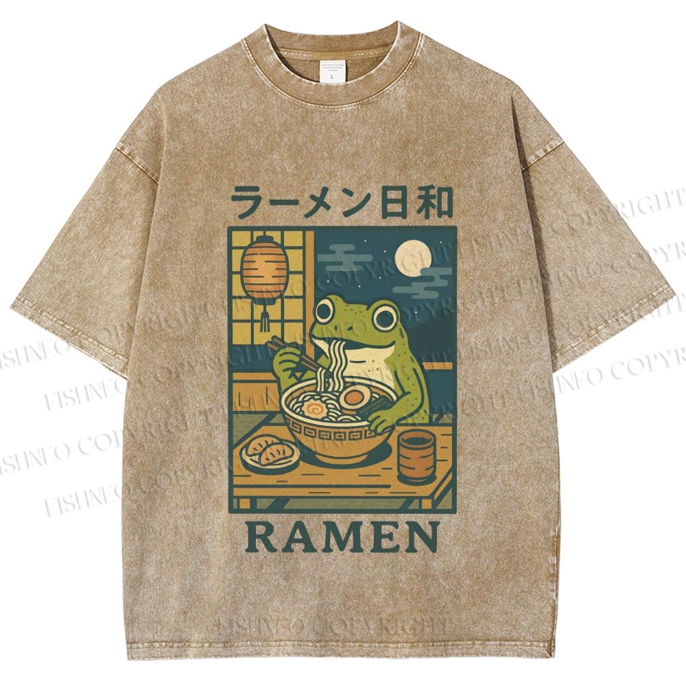 Unisex Frog Ramen Printed Washed Tee