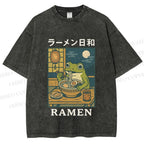Unisex Frog Ramen Printed Washed Tee