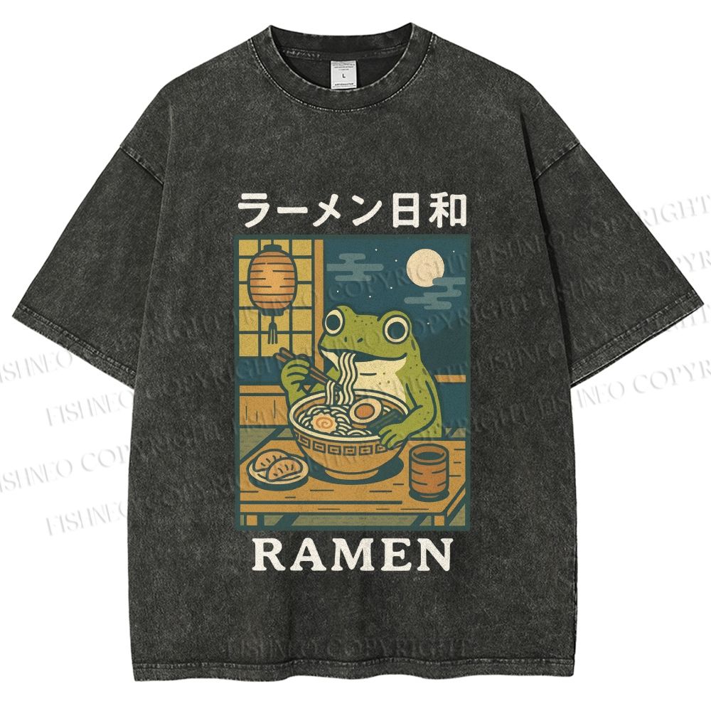 Unisex Frog Ramen Printed Washed Tee