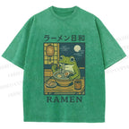 Unisex Frog Ramen Printed Washed Tee