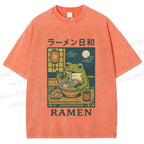 Unisex Frog Ramen Printed Washed Tee