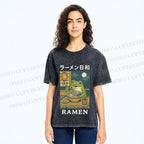 Unisex Frog Ramen Printed Washed Tee
