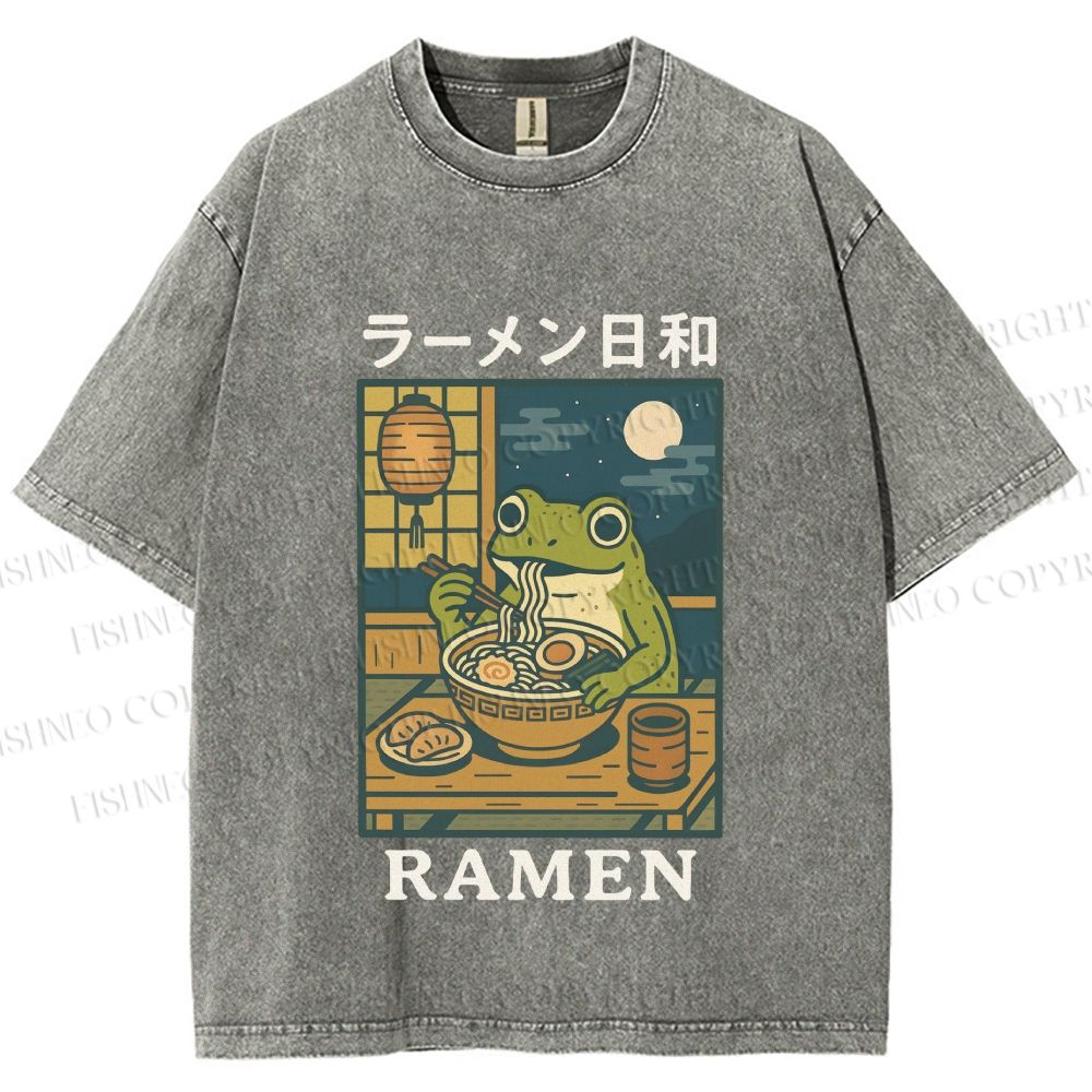 Unisex Frog Ramen Printed Washed Tee