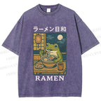 Unisex Frog Ramen Printed Washed Tee