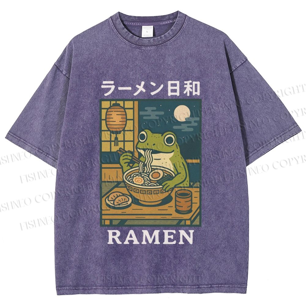 Unisex Frog Ramen Printed Washed Tee