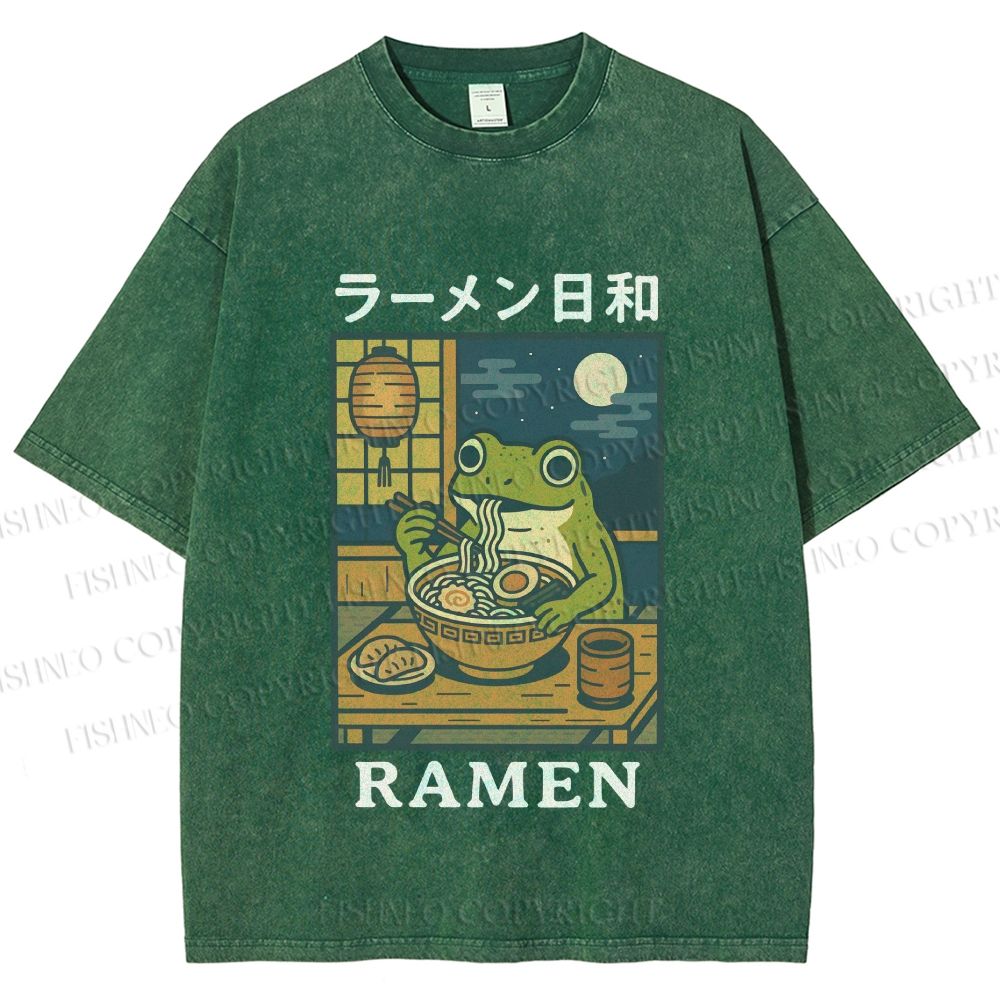 Unisex Frog Ramen Printed Washed Tee