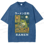 Unisex Frog Ramen Printed Washed Tee