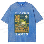 Unisex Frog Ramen Printed Washed Tee