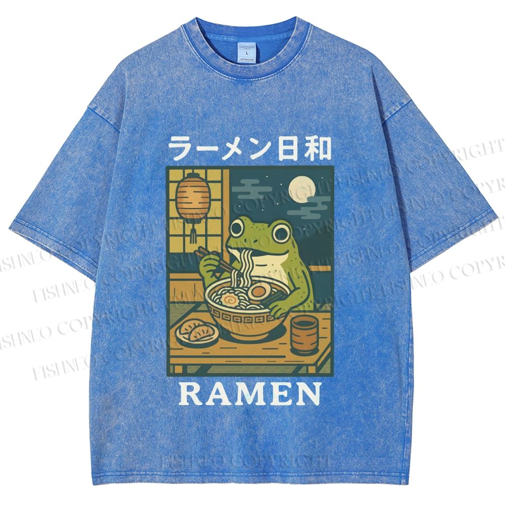 Unisex Frog Ramen Printed Washed Tee