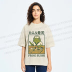 Unisex Frog Sushi Printed Washed Tee