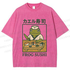 Unisex Frog Sushi Printed Washed Tee