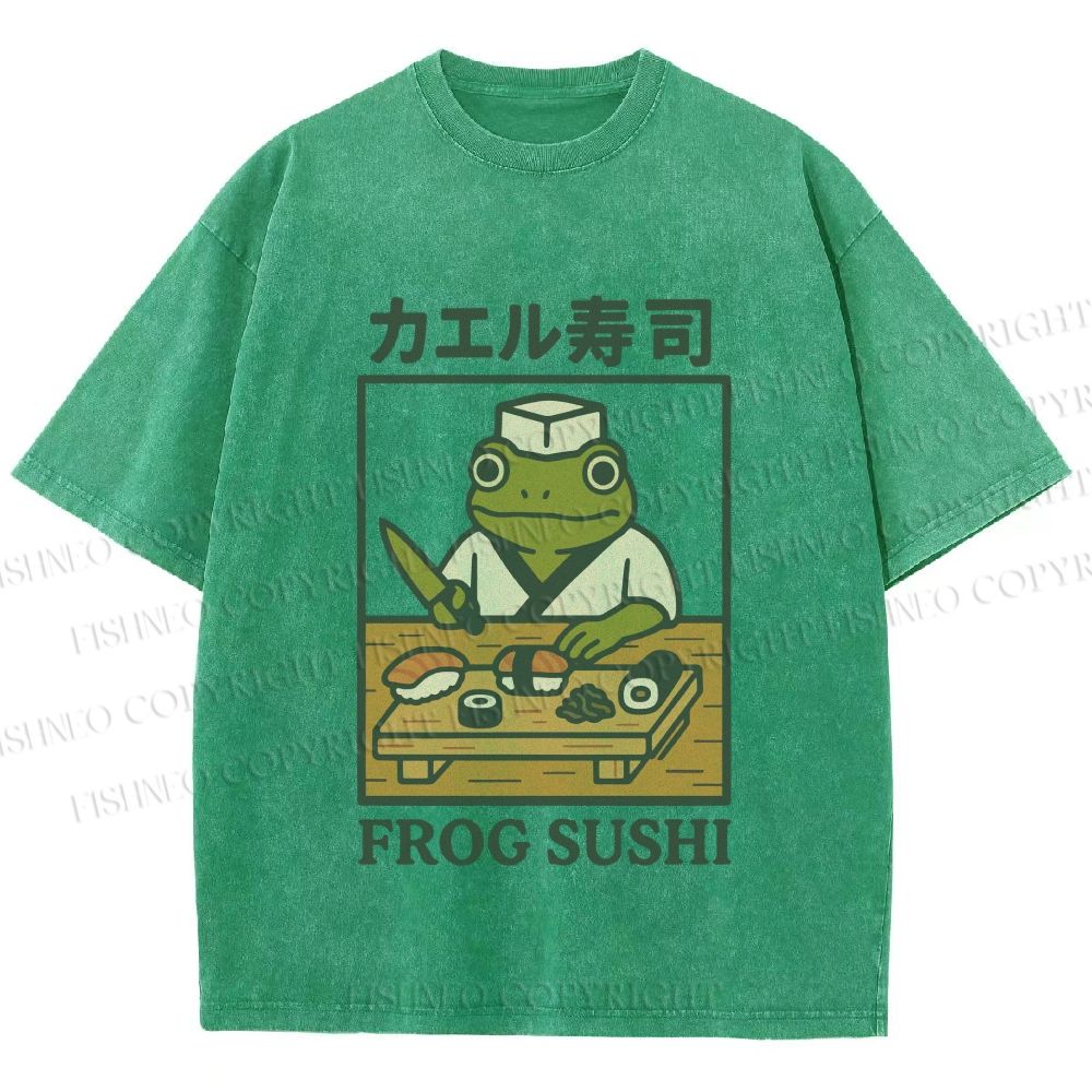 Unisex Frog Sushi Printed Washed Tee