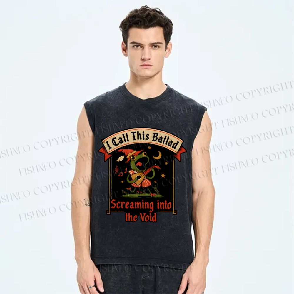 Unisex I Call This Ballad Screaming into the Void Frog Printed Washed Tank Top