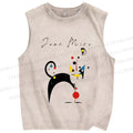 Unisex Joan Miro Cat Printed Washed Tank Top