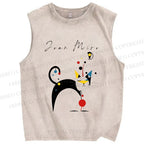 Unisex Joan Miro Cat Printed Washed Tank Top
