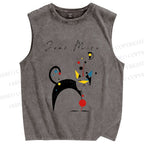 Unisex Joan Miro Cat Printed Washed Tank Top