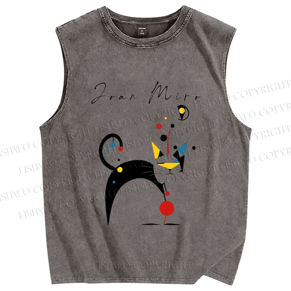 Unisex Joan Miro Cat Printed Washed Tank Top
