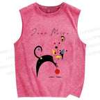 Unisex Joan Miro Cat Printed Washed Tank Top