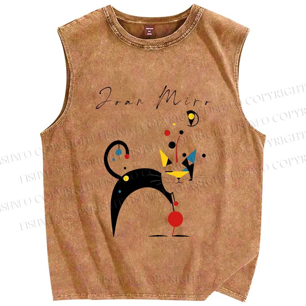 Unisex Joan Miro Cat Printed Washed Tank Top
