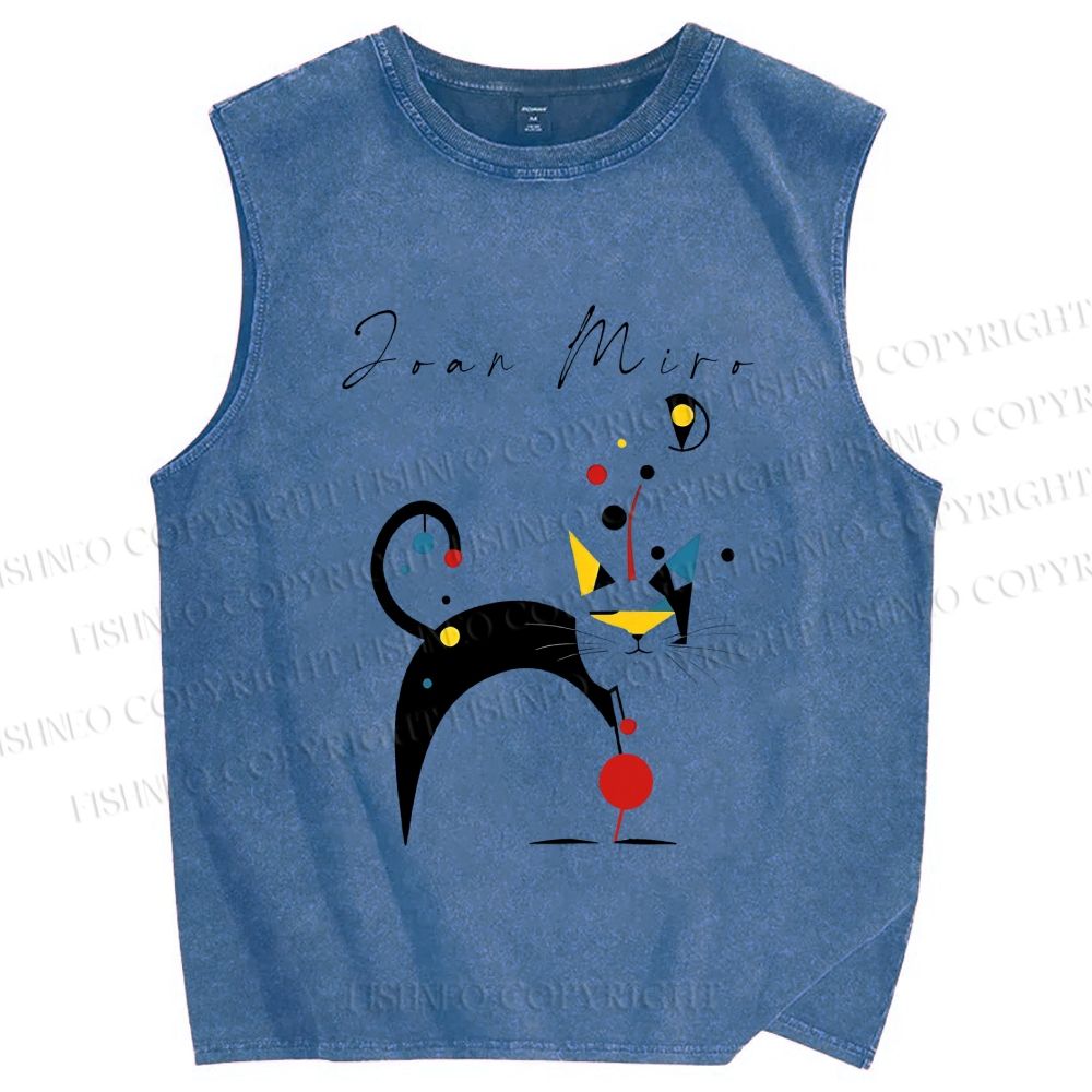 Unisex Joan Miro Cat Printed Washed Tank Top