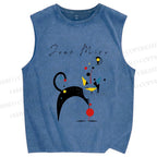 Unisex Joan Miro Cat Printed Washed Tank Top