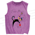 Unisex Joan Miro Cat Printed Washed Tank Top