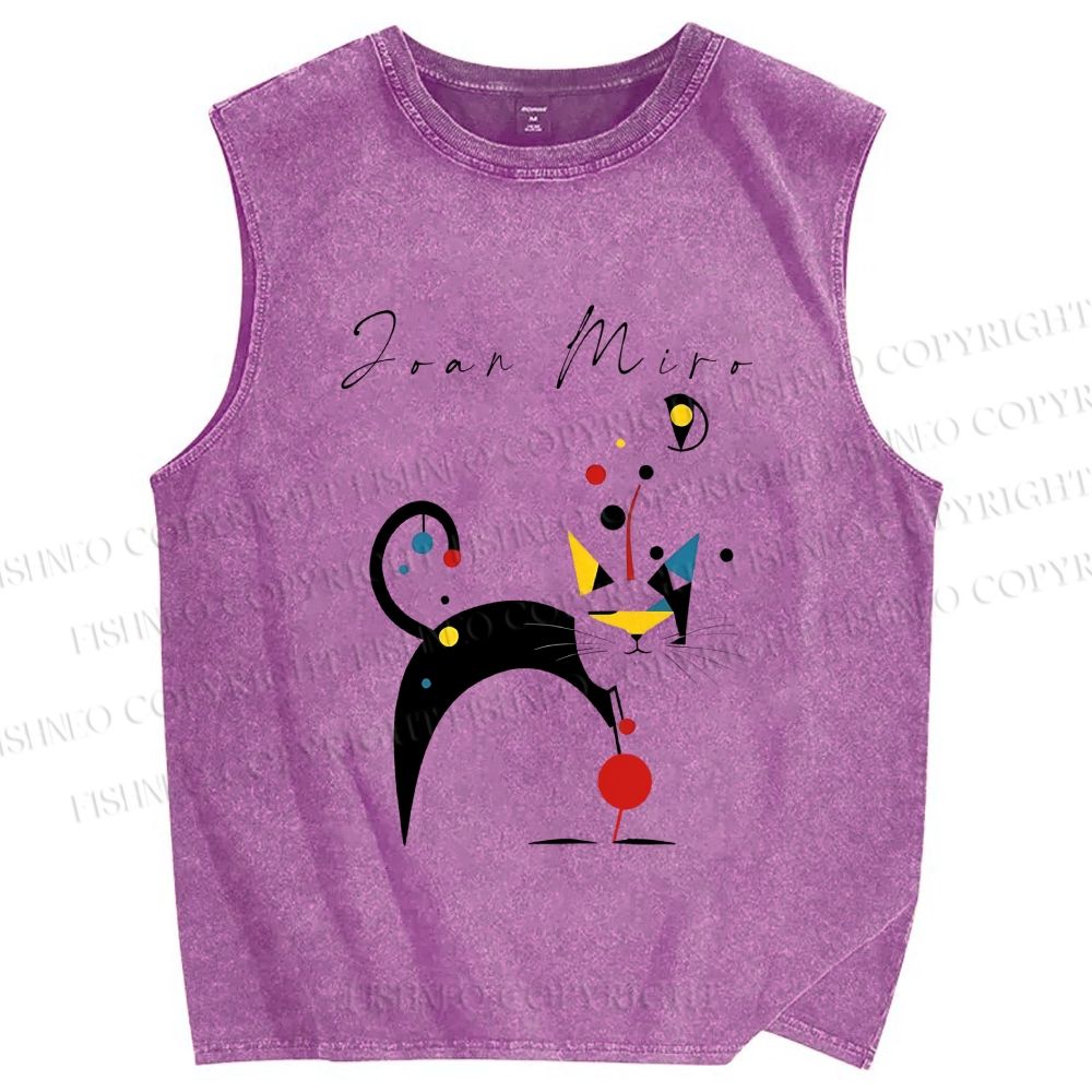 Unisex Joan Miro Cat Printed Washed Tank Top