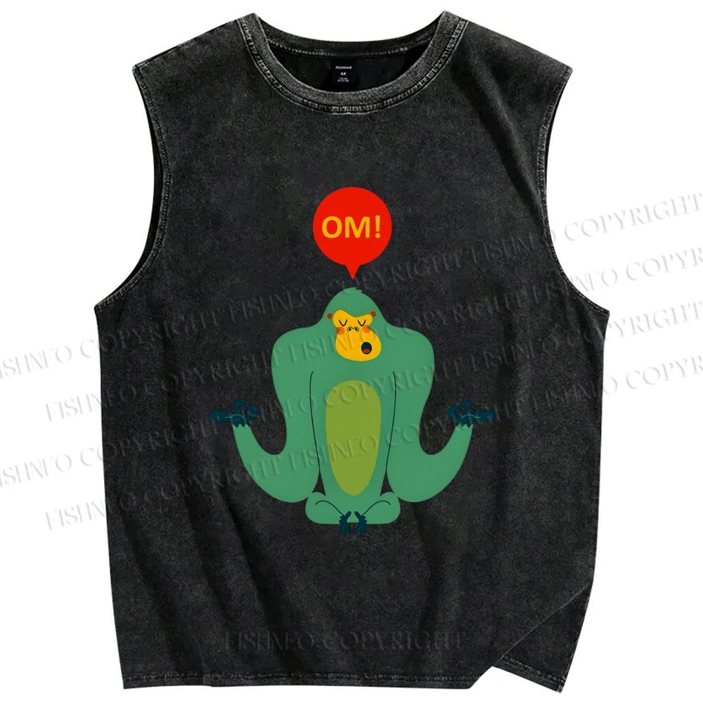 Unisex Green Monkey Say OM Printed Washed Tank Top