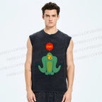 Unisex Green Monkey Say OM Printed Washed Tank Top