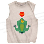 Unisex Green Monkey Say OM Printed Washed Tank Top