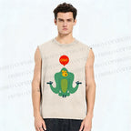 Unisex Green Monkey Say OM Printed Washed Tank Top