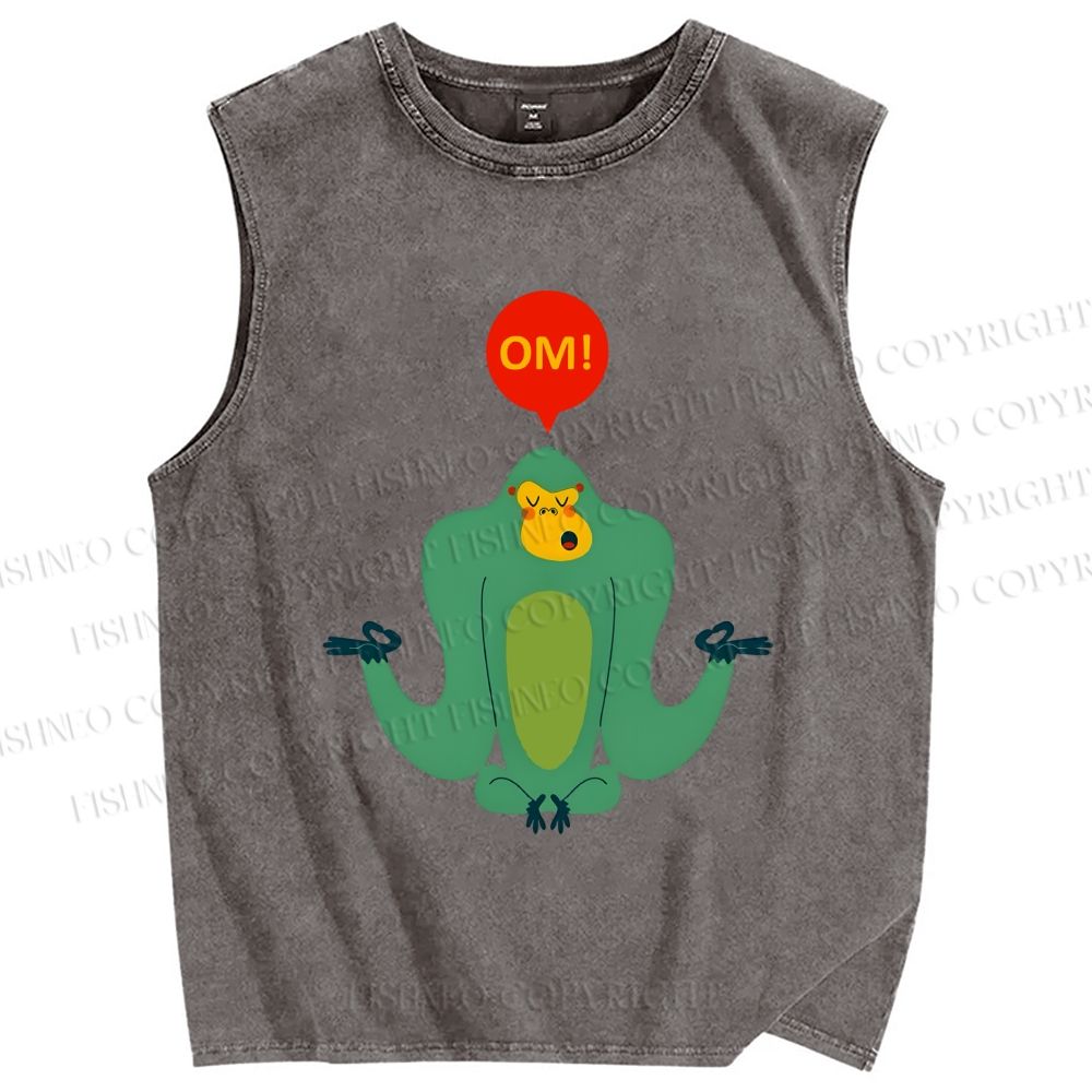 Unisex Green Monkey Say OM Printed Washed Tank Top