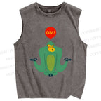 Unisex Green Monkey Say OM Printed Washed Tank Top