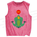 Unisex Green Monkey Say OM Printed Washed Tank Top