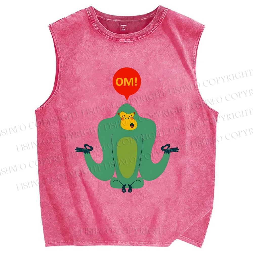 Unisex Green Monkey Say OM Printed Washed Tank Top