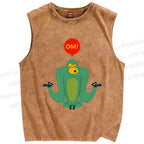 Unisex Green Monkey Say OM Printed Washed Tank Top