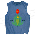 Unisex Green Monkey Say OM Printed Washed Tank Top