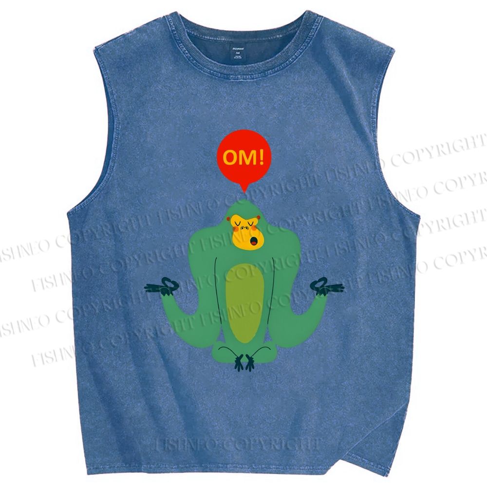 Unisex Green Monkey Say OM Printed Washed Tank Top