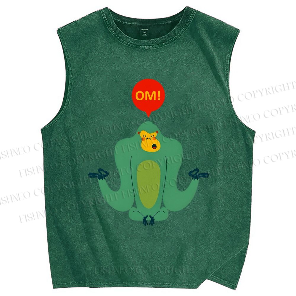 Unisex Green Monkey Say OM Printed Washed Tank Top