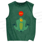 Unisex Green Monkey Say OM Printed Washed Tank Top