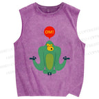 Unisex Green Monkey Say OM Printed Washed Tank Top