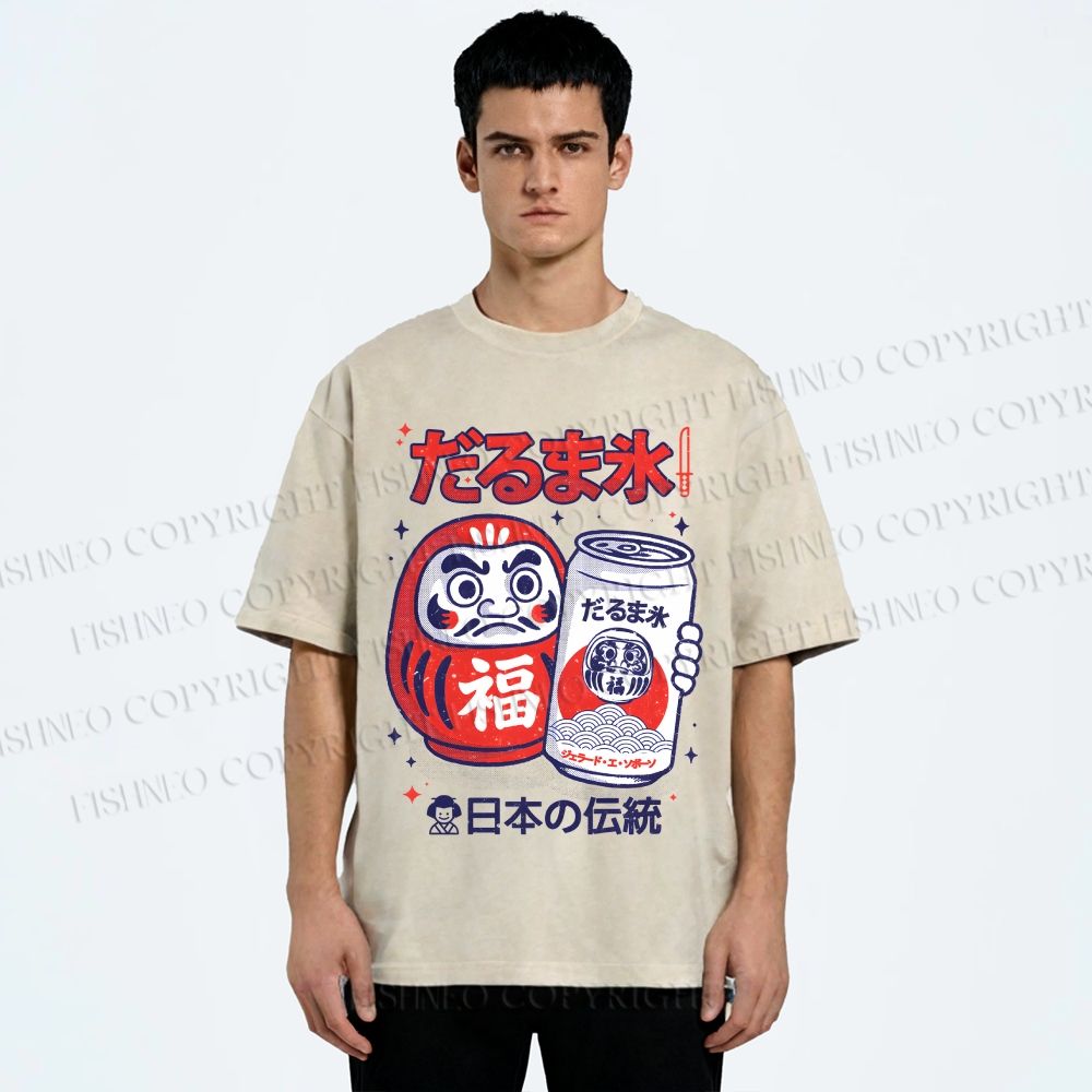 Unisex Daruma Eis Printed Washed Tee