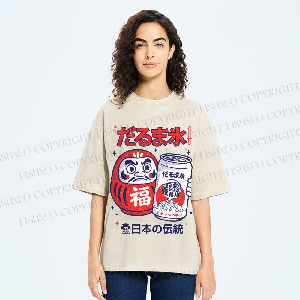 Unisex Daruma Eis Printed Washed Tee